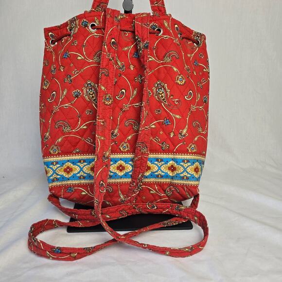 Naturalizer Quilted Drawstring Backpack Shoulder Tote Red Paisley Multi-Color - Picture 8 of 13